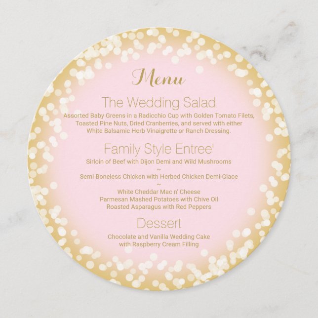 Pink and Gold Sparkle Round Menu (Front)