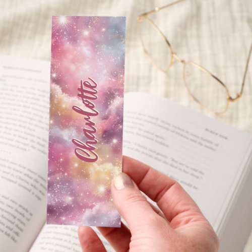 Pretty Bookmarks 7 Pink And Gold Sparkling Galaxy Personalized Bookmarks
