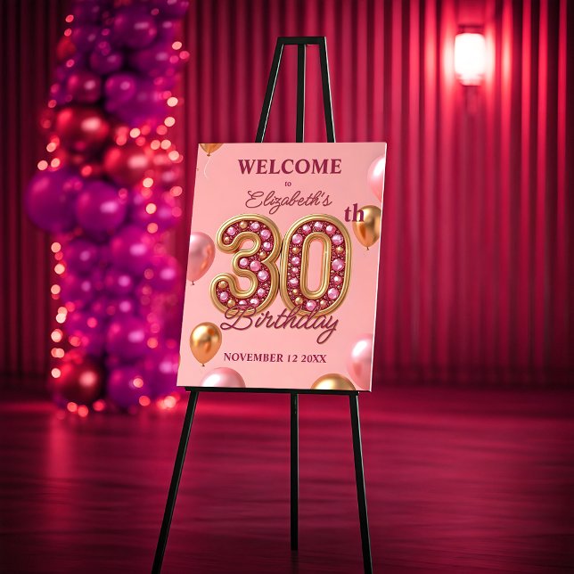 Pink and Gold Sparkling Gemstones 30th Birthday  Foam Board (Creator Uploaded)