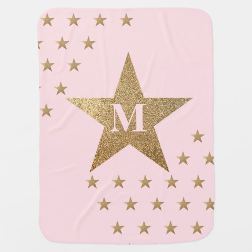 Pink and Gold Star Monogram Baby Blanket
