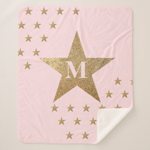  Pink and Gold Star Monogram Sherpa Blanket