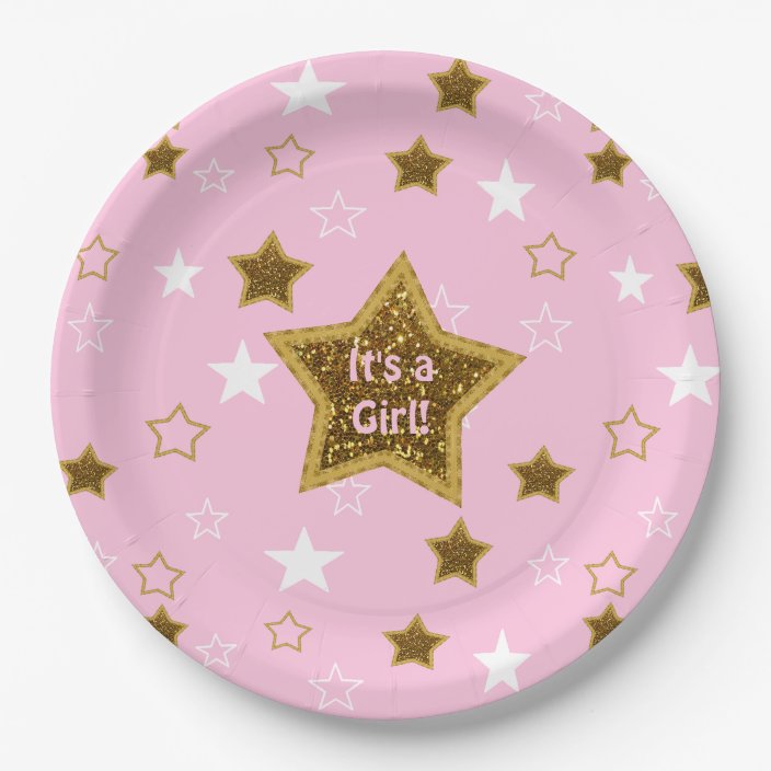 pink star paper plates