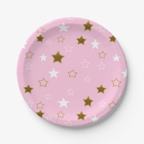 Pink  and Gold Stars Paper Plates