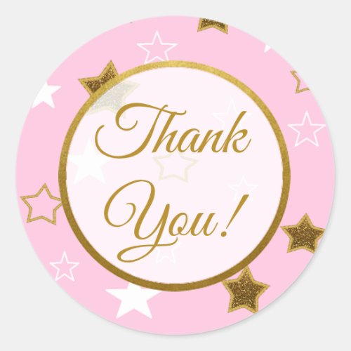 Pink and Gold Stars Thank You  Baby Shower Sticker