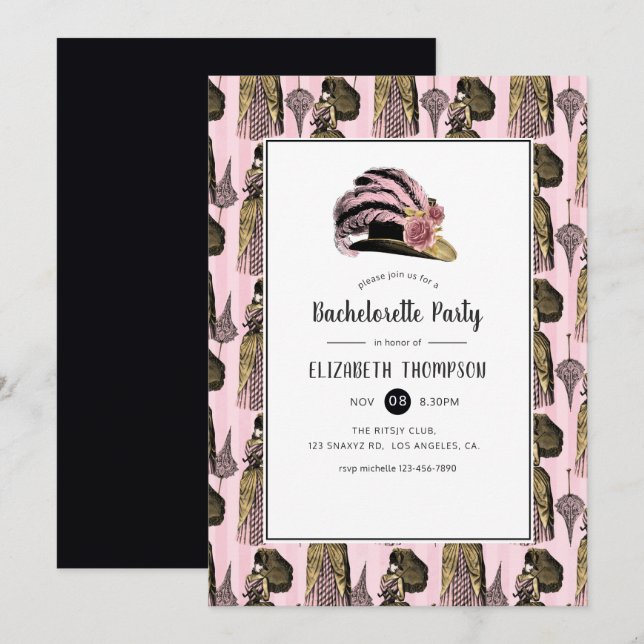 Pink and Gold Steampunk Bachelorette Party Invitation (Front/Back)