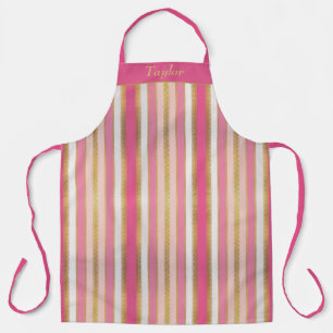 Pink and Gold Stripe Personalized Apron