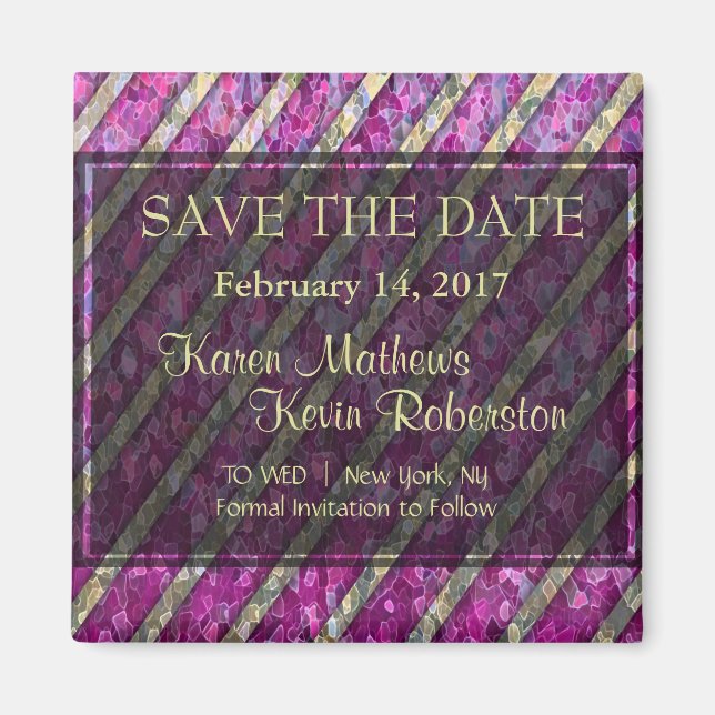 Pink and Gold Striped Magnet (Front)