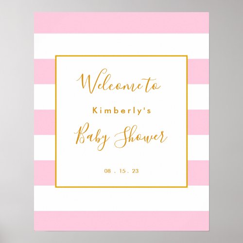Pink And Gold Stripes Baby Shower Welcome Sign