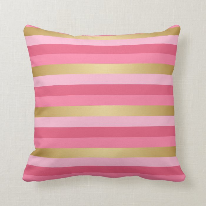 Pink and Gold Stripes Throw Pillow Zazzle