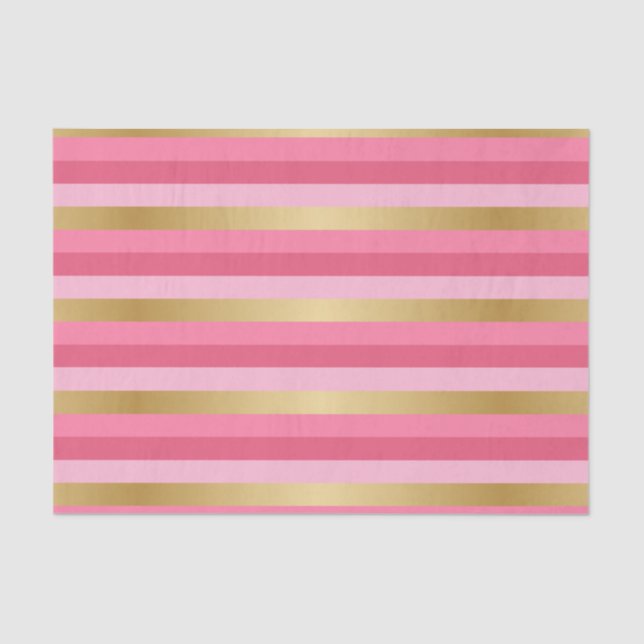 Pink and Gold Stripes Tissue Paper (Front)