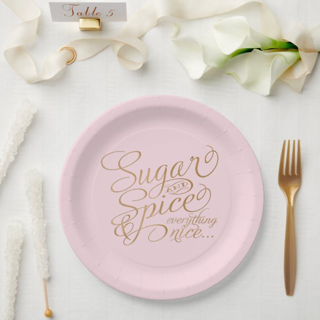 Pink and Gold Sugar and Spice Paper Plates (Wedding)