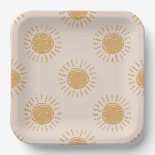 Pink and Gold Sun Paper Plates