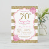 Pink and Gold Surprise 70th Birthday Invitation (Standing Front)