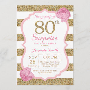 Pink and Gold Surprise 80th Birthday Invitation