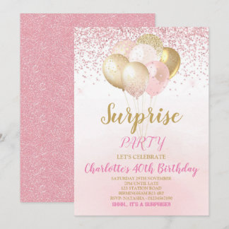 Pink and Gold Surprise Birthday Invitation
