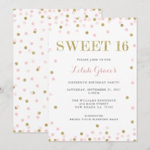 Pink and Gold Sweet 16 Birthday Invitations