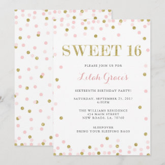 Pink and Gold Sweet 16 Birthday Invitations