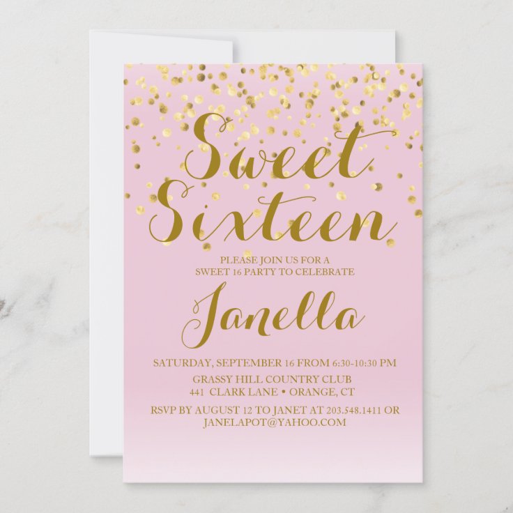 Pink and Gold Sweet 16 Invitation | Zazzle