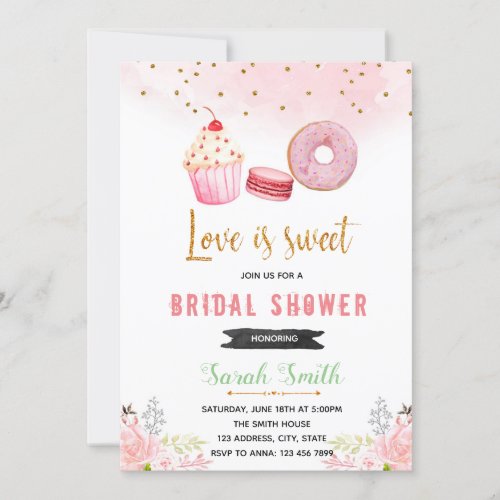 Pink and gold sweet bridal shower invitation