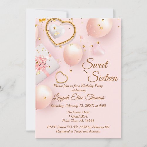 Pink and Gold Sweet Sixteen Birthday Party Invitation