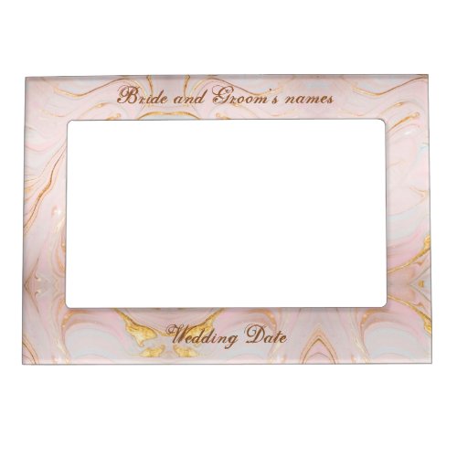 Pink and Gold Swirl Wedding Favor Magnetic Frame