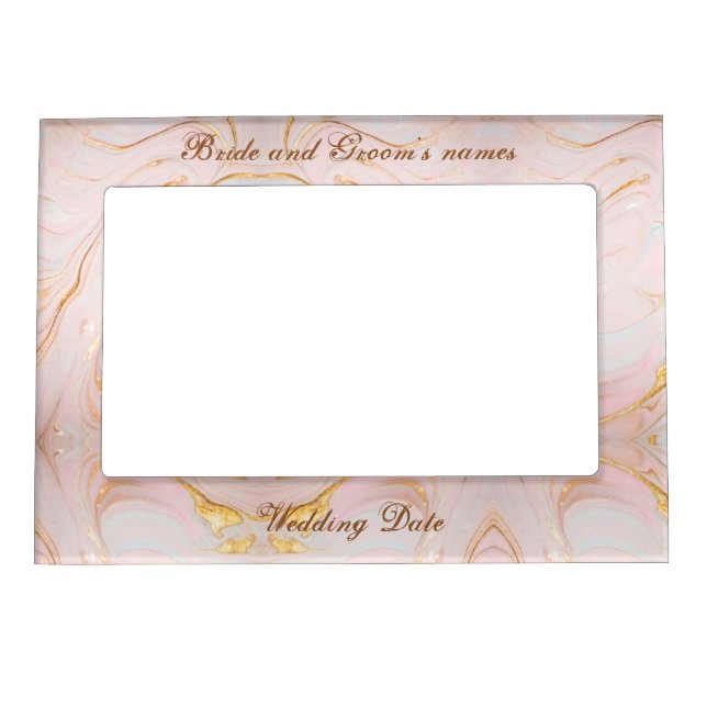 Pink and Gold Swirl Wedding Favor Magnetic Frame (Front)