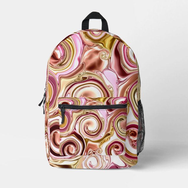 Pink and Gold Swirls Printed Backpack (Front)