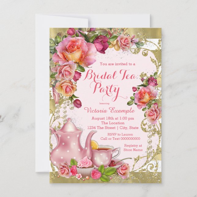 Pink and Gold Tea Party Invitation (Front)