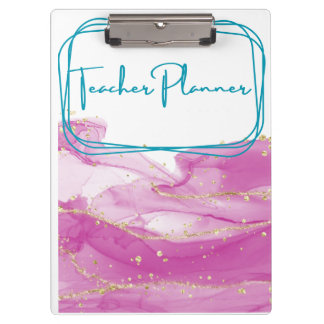Pink and Gold Teacher Binder Clipboard