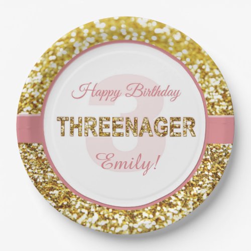 Pink and gold threenager birthday plates