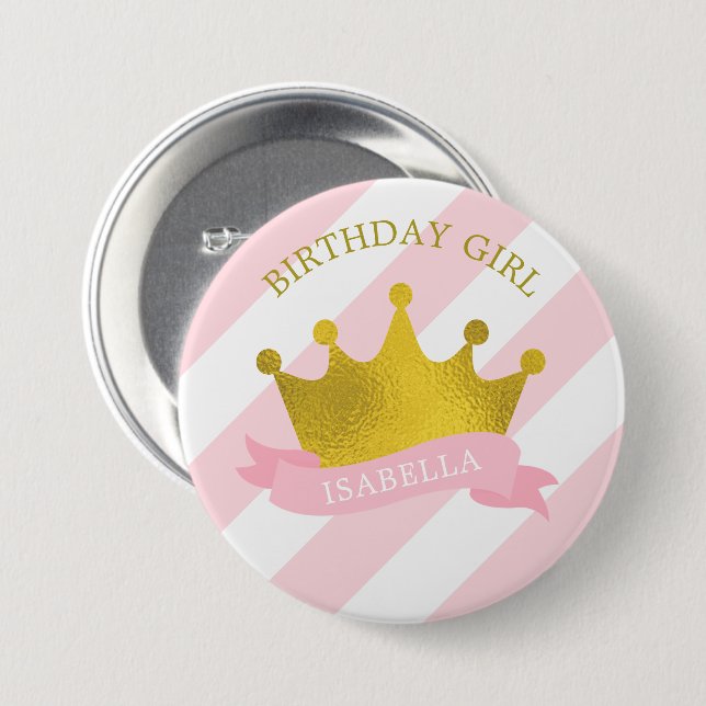 Pink and Gold Tiara  "Birthday Girl" Button (Front & Back)