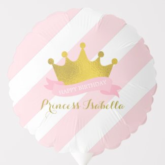 Pink and Gold Tiara Princess Birthday Balloon