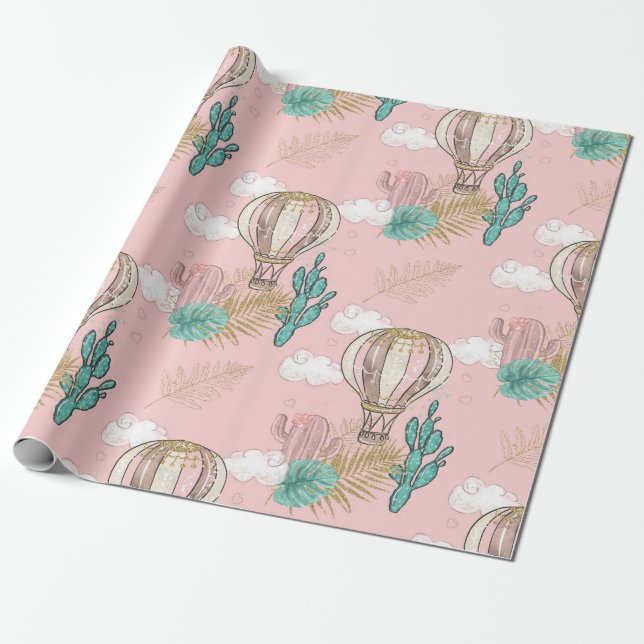 Pink and Gold Tropical Desert Wrapping Paper (Unrolled)