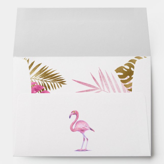 Pink and Gold Tropical Flamingo Girl Baby Shower Envelope (Back (Bottom))