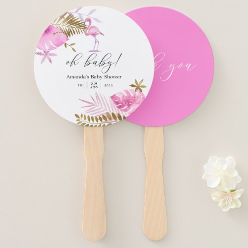 Pink and Gold Tropical Flamingo Girl Baby Shower Hand Fan