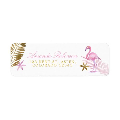 Pink and Gold Tropical Flamingo Girl Baby Shower Label