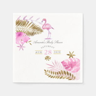 Pink and Gold Tropical Flamingo Girl Baby Shower Napkins