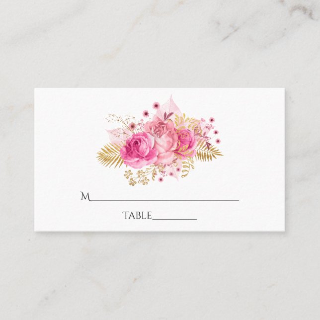 Pink and Gold Tropical Floral Place Card (Front)
