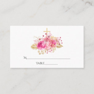 Pink and Gold Tropical Floral Place Card