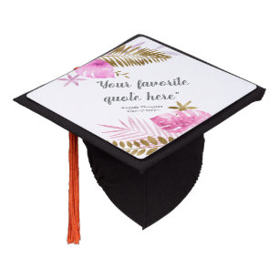 Pink and Gold Tropical Leaves personalized Graduation Cap Topper