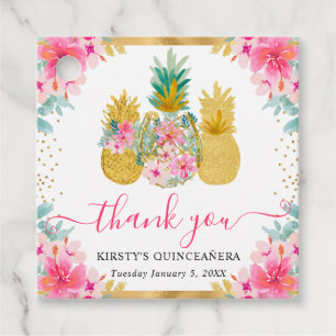Pink and Gold Tropical Pineapples Quinceanera Favor Tags