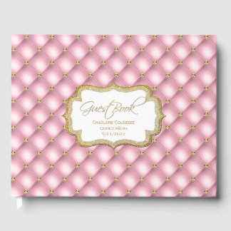 Pink and Gold Tufted Quinceañera Guest Book
