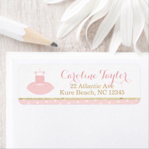 Pink and Gold Tutu Baby Shower Address Label