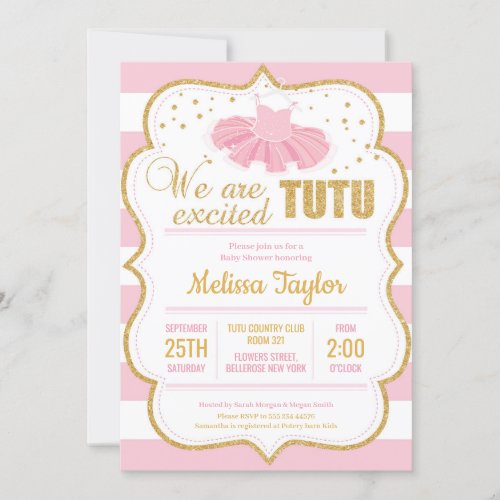 Pink and Gold Tutu Baby Shower Invitation for Girl