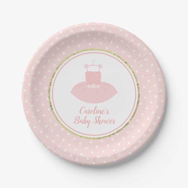 Pink and Gold Tutu Baby Shower Paper Plates (Front)