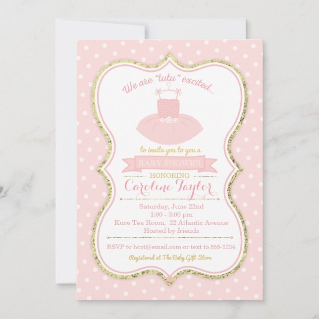 Pink and Gold Tutu Ballet Baby Shower Invitation (Front)