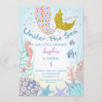 Pink and Gold Under the Sea Mermaid Birthday Invitation