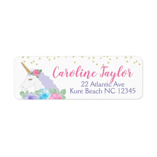 Pink and Gold Unicorn Baby Shower Address Label
