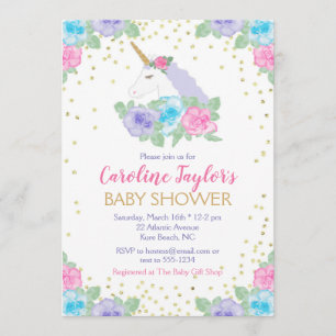 Pink and Gold Unicorn Baby Shower Invitation
