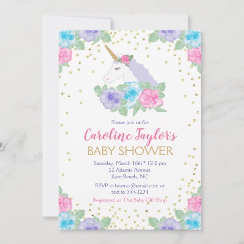 Pink and Gold Unicorn Baby Shower Invitation